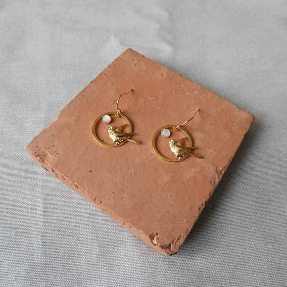 Boucles d'oreilles Birdy, nacre blanche
